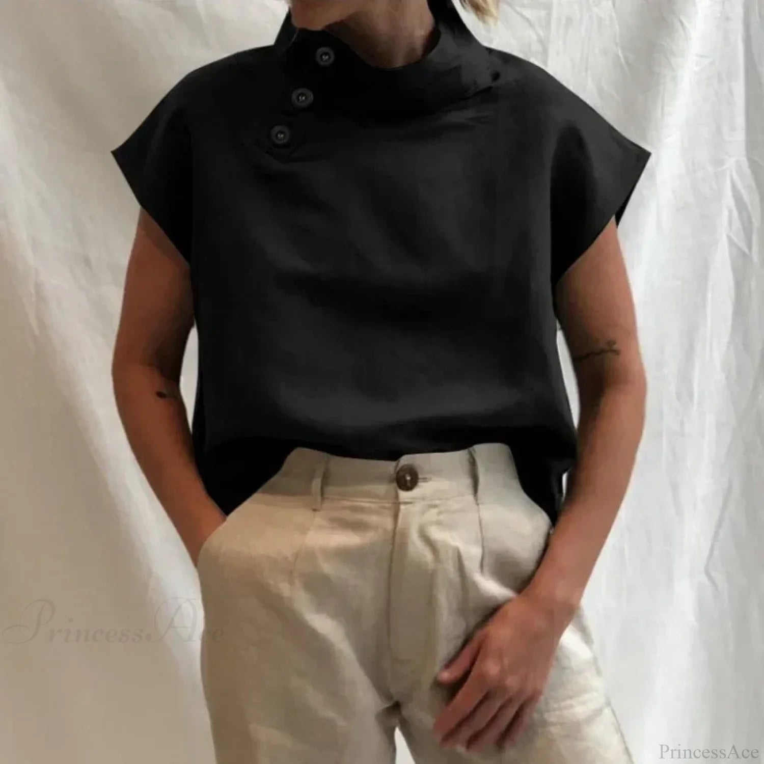 Cotton Loose White Blouse Summer Blouse Black / S blouse-250126