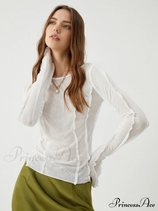 Cotton Pleated Graceful Long Sleeve Top T-Shirts