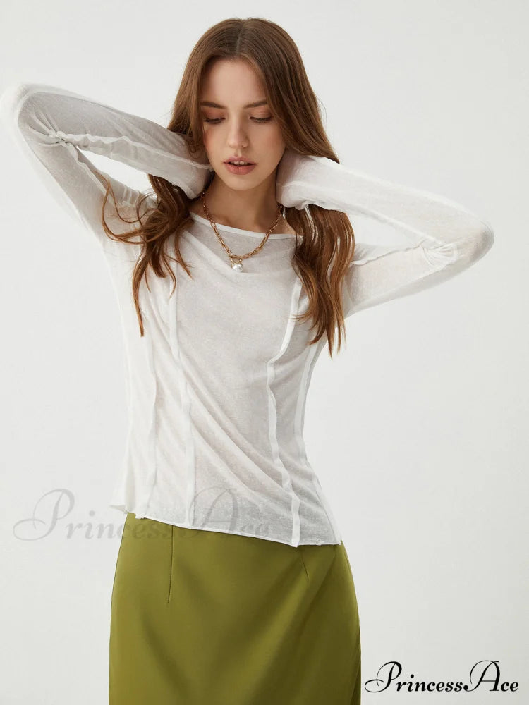Cotton Pleated Graceful Long Sleeve Top White / S T-Shirts