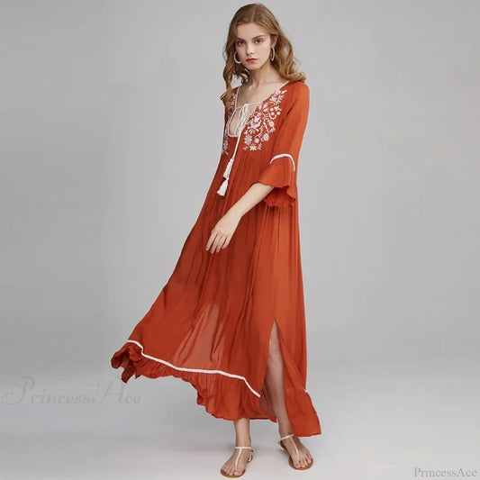 Cotton Rayon Boho Dress Orange / S bohodress-250126