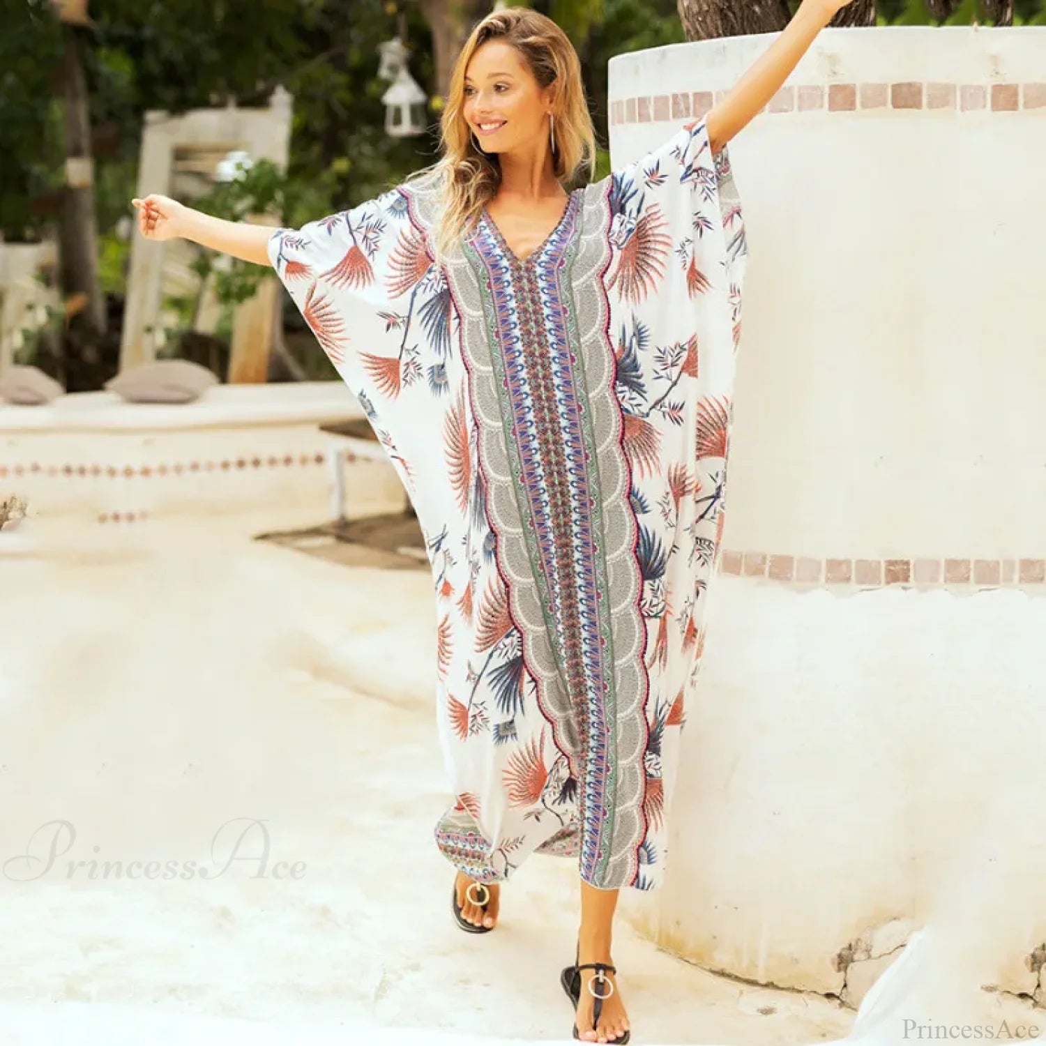 Cotton Rayon Floral Print Maxi Boho Cover up bohocoverup-250126
