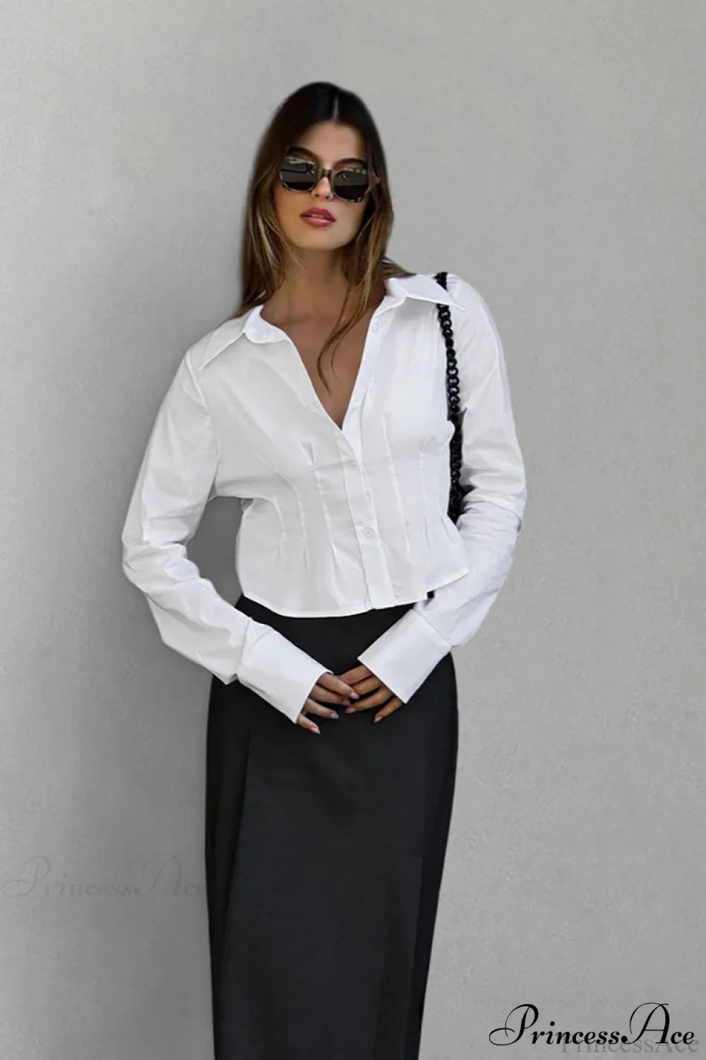 Cotton Ruched Waist Collared Blouse