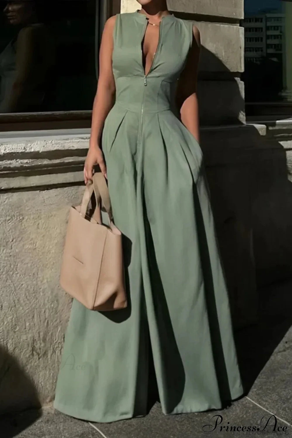 Cotton Zippered Sleeveless Pocket Maxi Dress