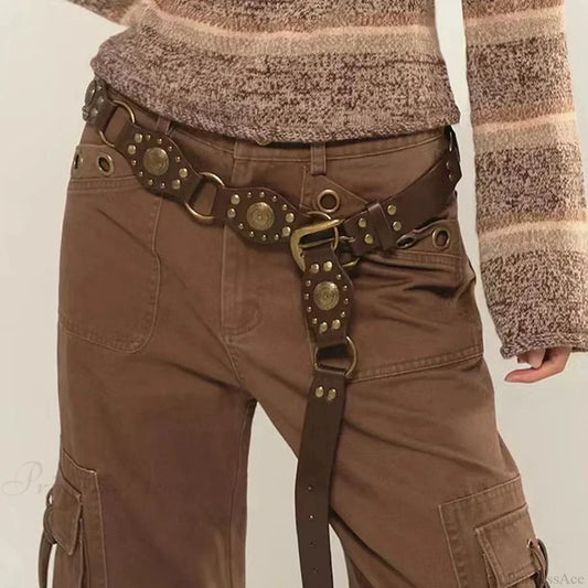 Cowboy Dark Metal Antique PU Leather Belt Coffee