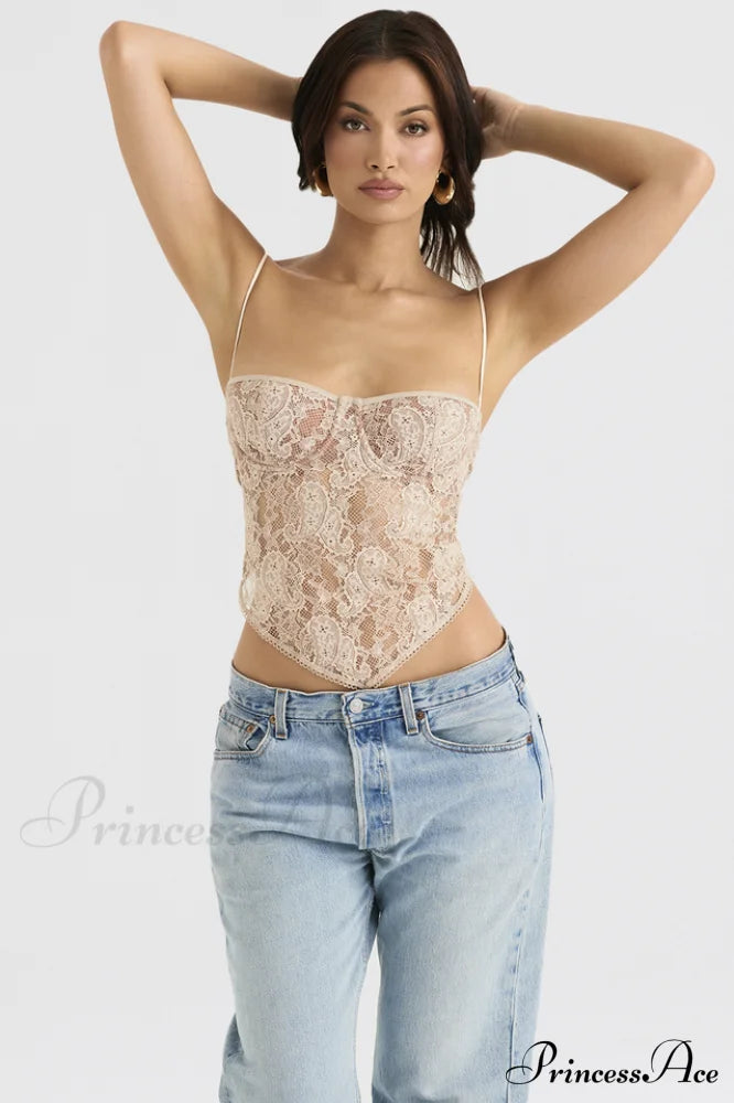 Cream Paisley Stylish Lace Top