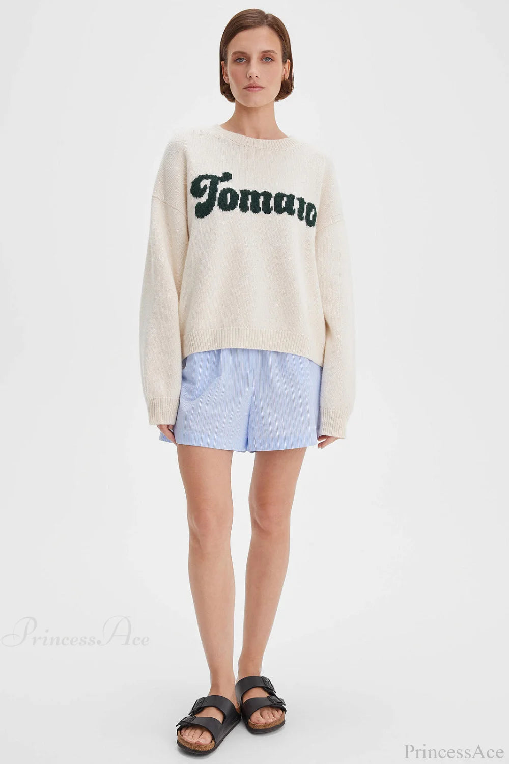 Crew Neck Letter Jacquard Loose Knit Sweater