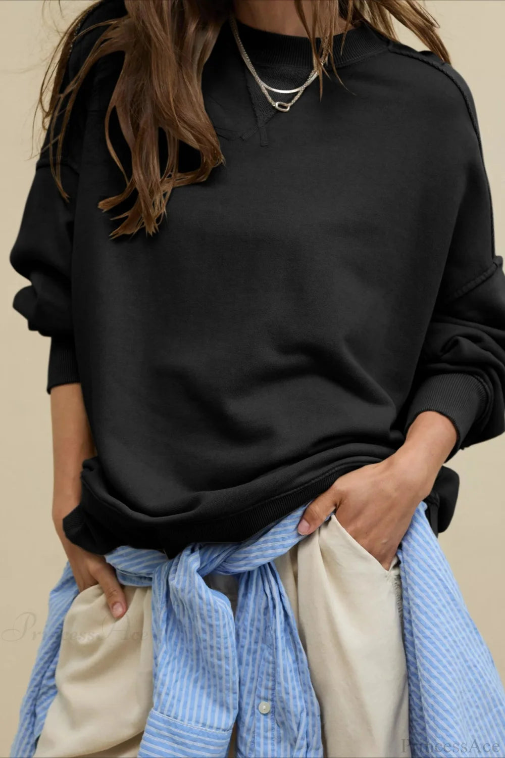 Crew Neck Solid Minimalist Relaxed Sweatshirt