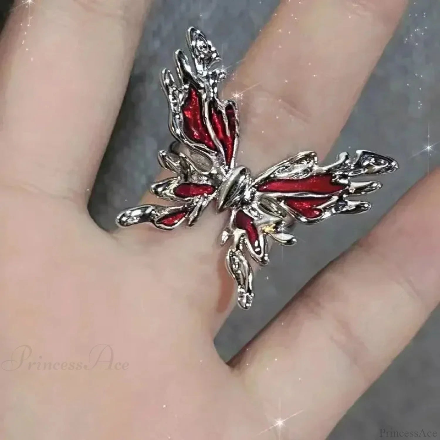 Crimson Crystal Affection Heart Gothic Band sliver1