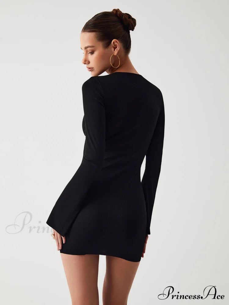Criss Cross Long Trendy Sleeve Short Dress Dresses