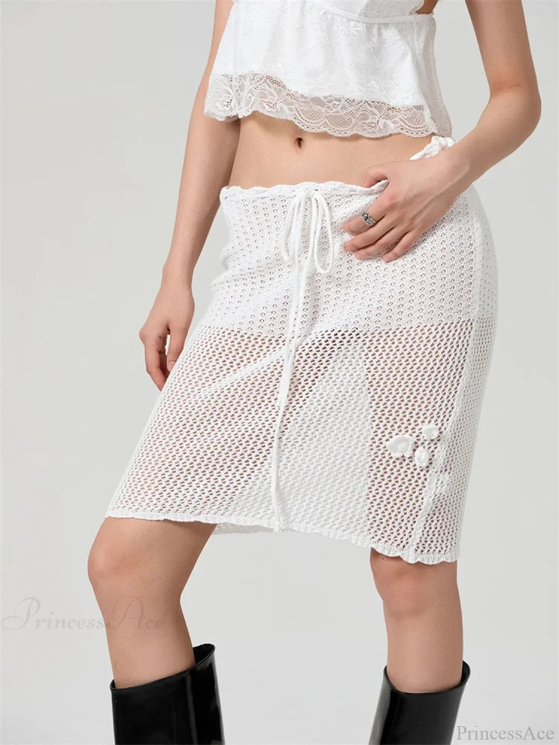 Crochet 3D Flower Patchwork Skirt skirts-250223
