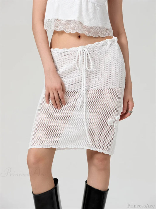 Crochet 3D Flower Patchwork Skirt white / S skirts-250223