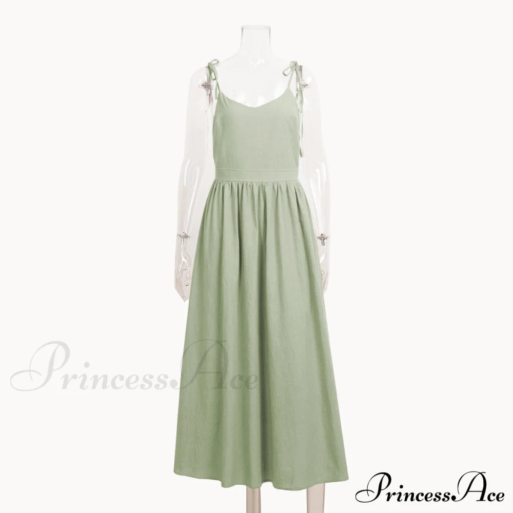 Crochet Cutie Stylish Linen Maxi Dress Green / S Casual Dresses