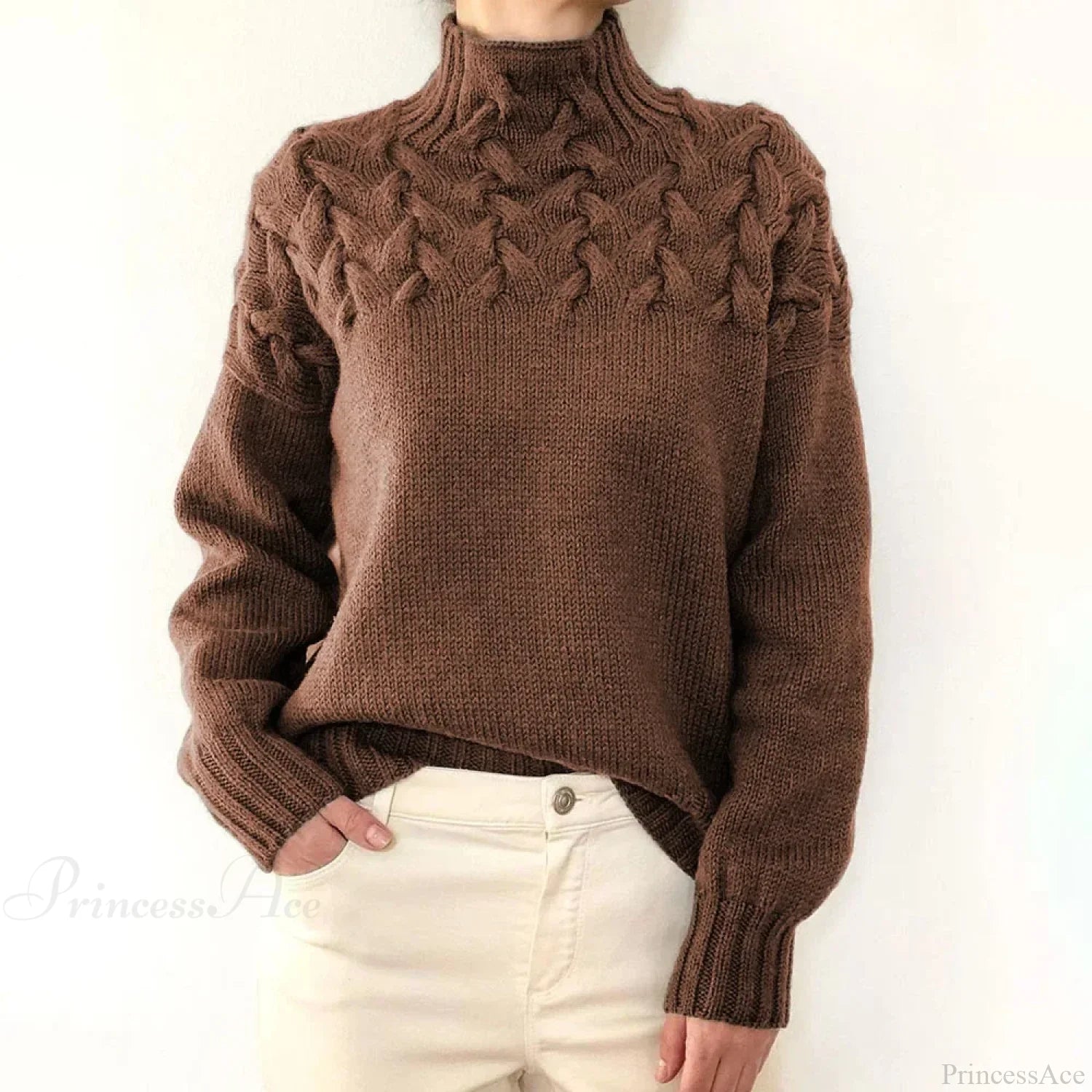 Crochet & Knitted Thick Pink Sweater khaki / S