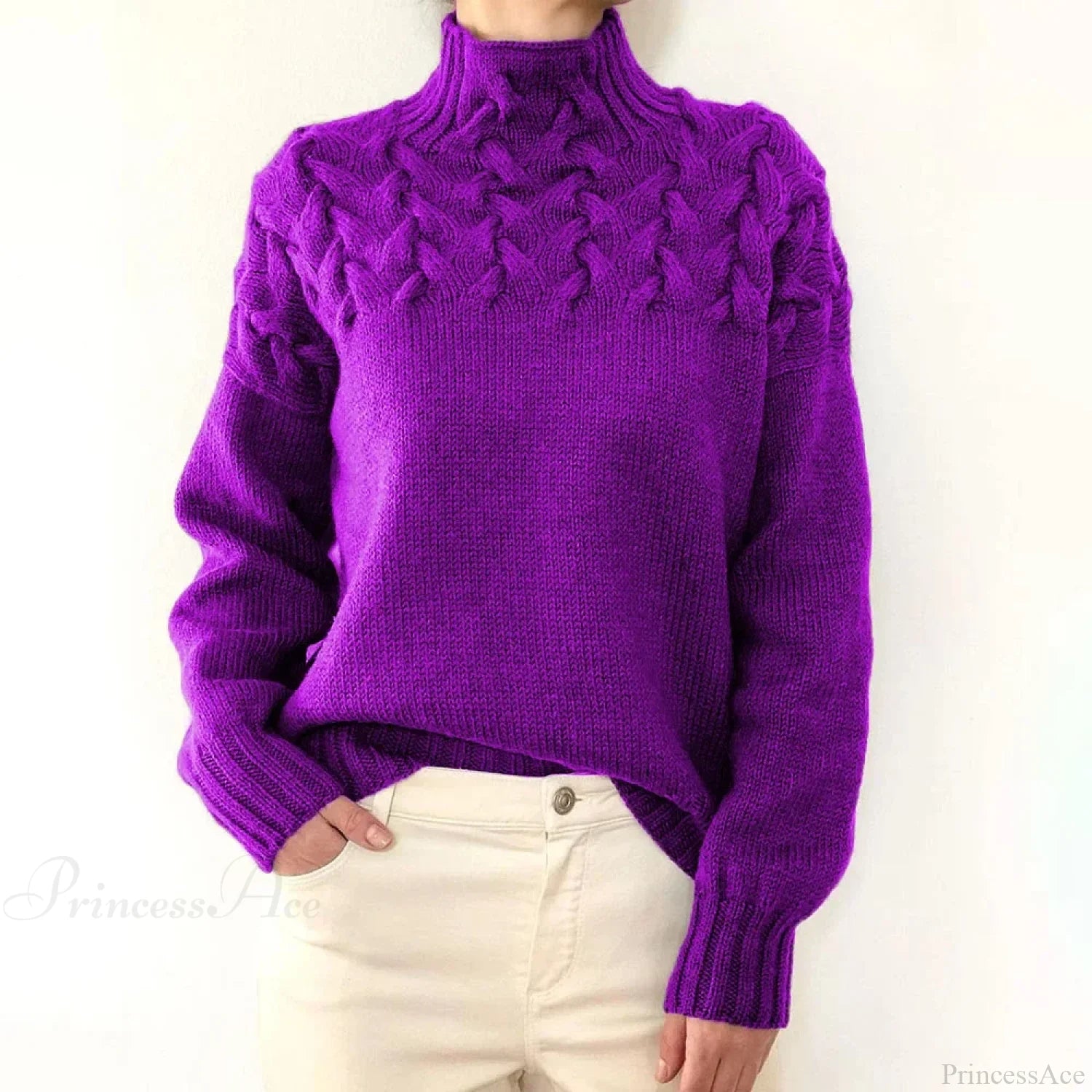 Crochet & Knitted Thick Pink Sweater Purple / S