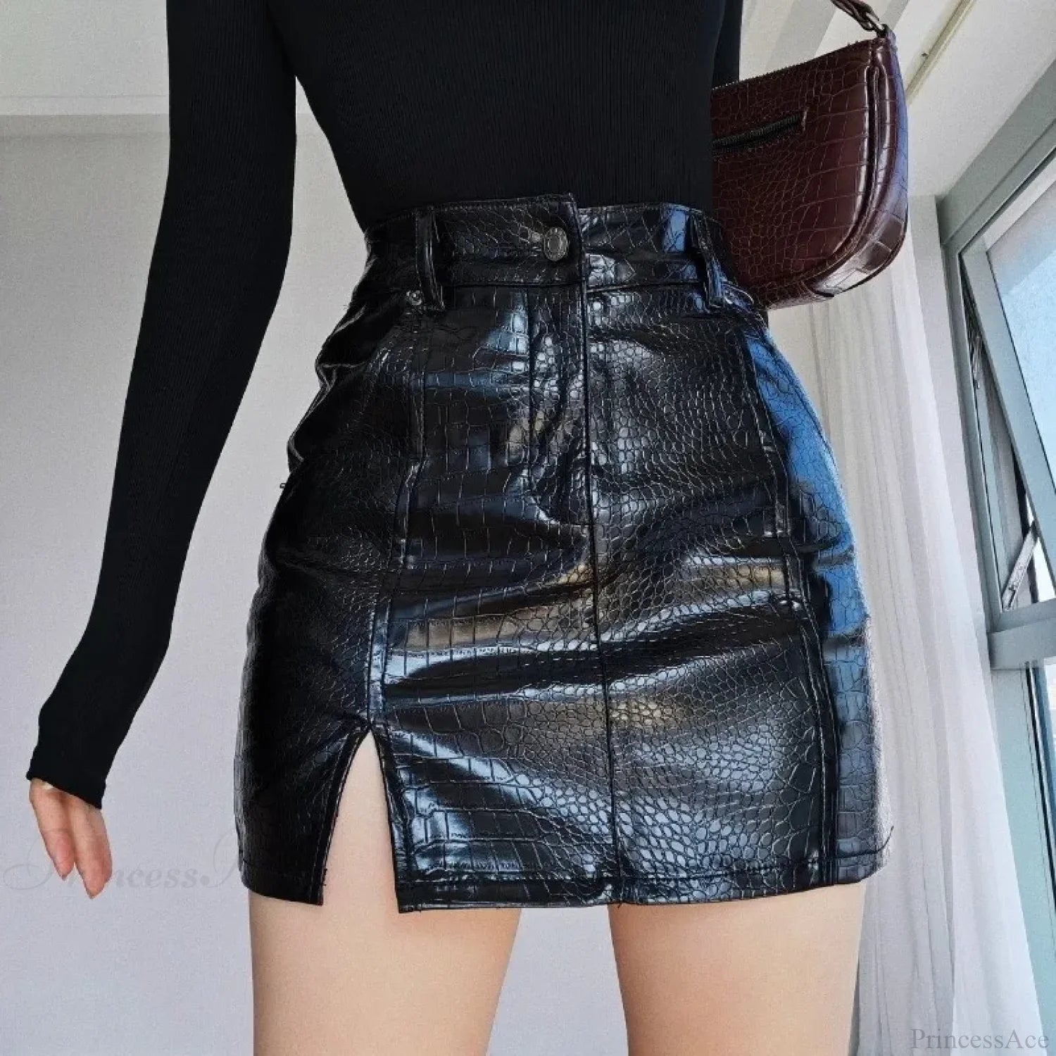 Crocodile Pattern High Waist Skirt