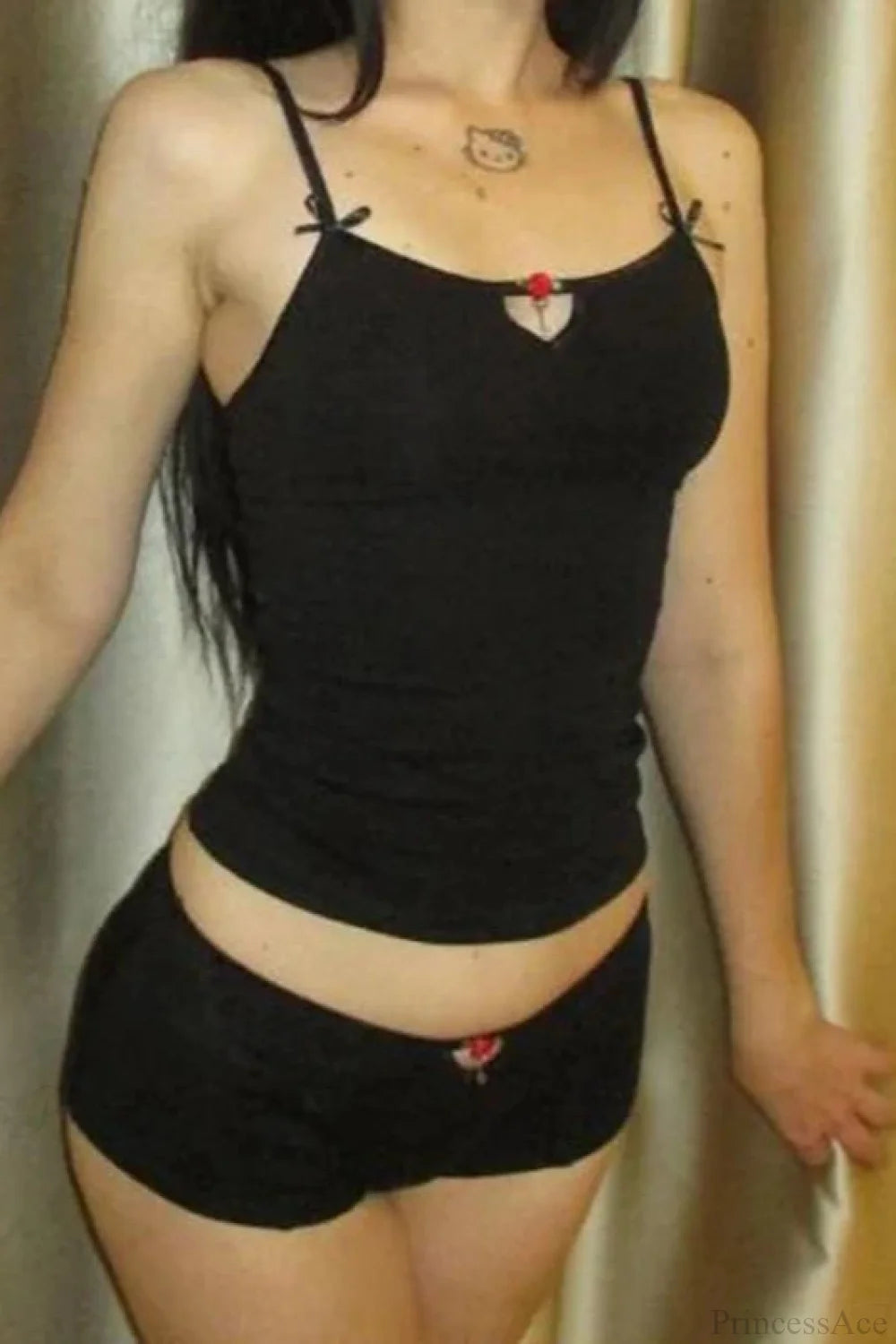 Crop Cami Top and Pajama Shorts BLACK / S twopiecesset-250126