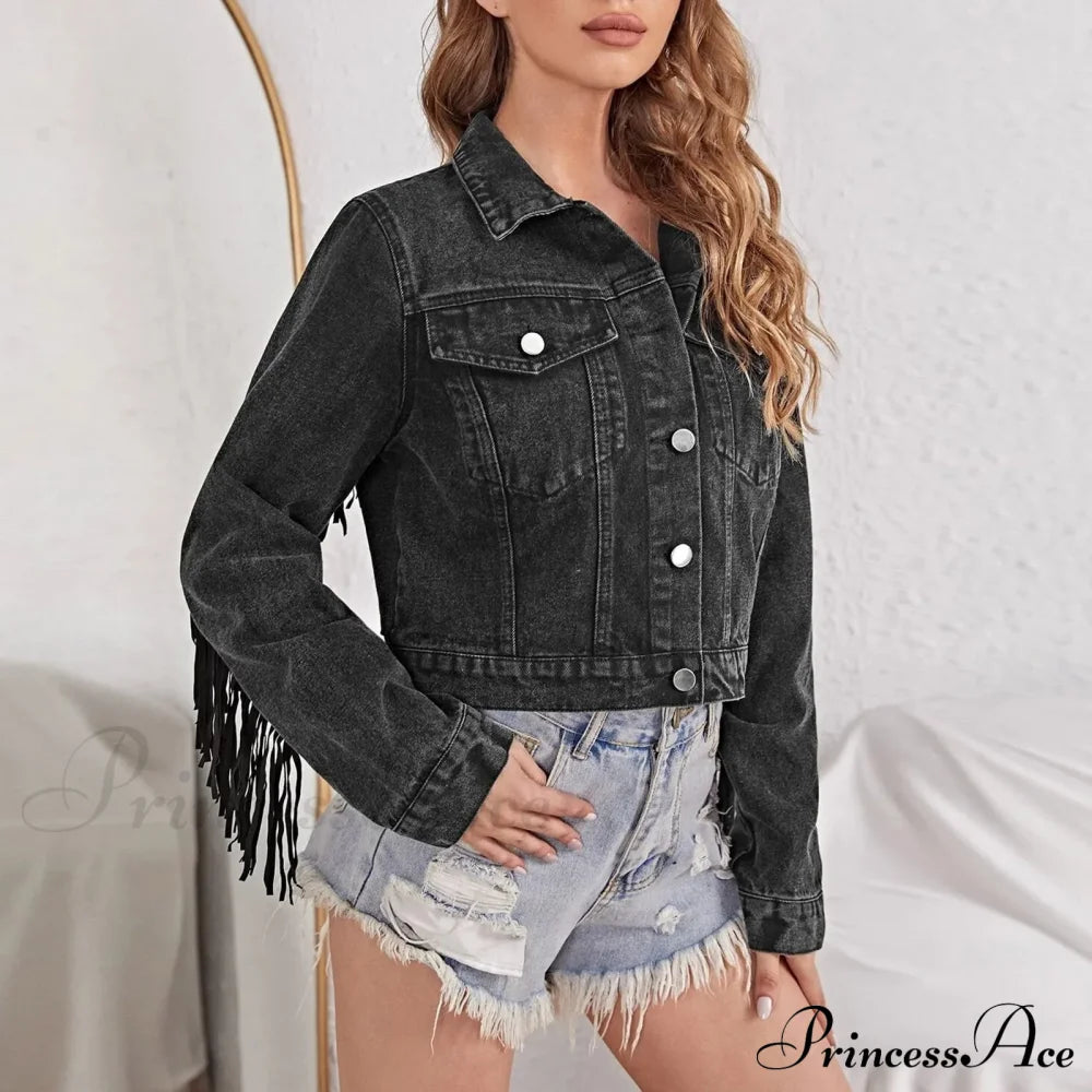 Crop Long Sleeve Button Tassel With Fringe Commuting Warm Chic Stylish Elegant Fashionable