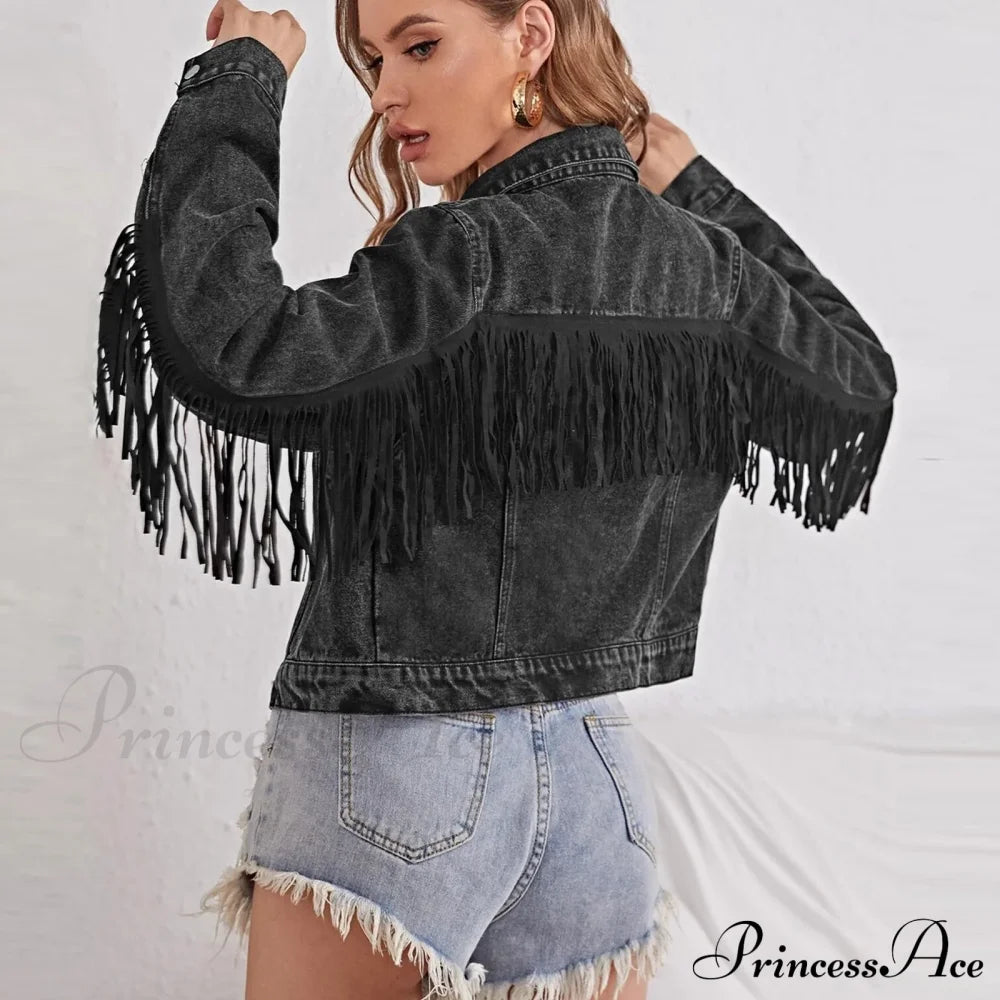 Crop Long Sleeve Button Tassel With Fringe Commuting Warm Chic Stylish Elegant Fashionable