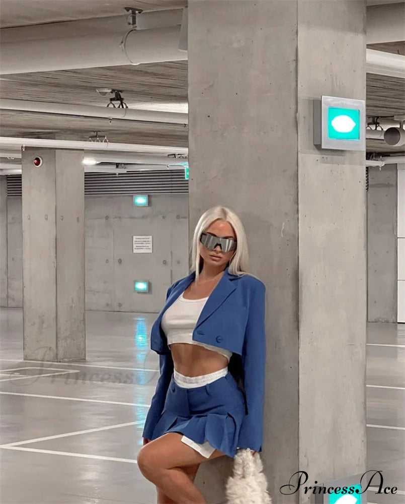 Cropped Blazer And Charming Pleated Mini Skirt Set