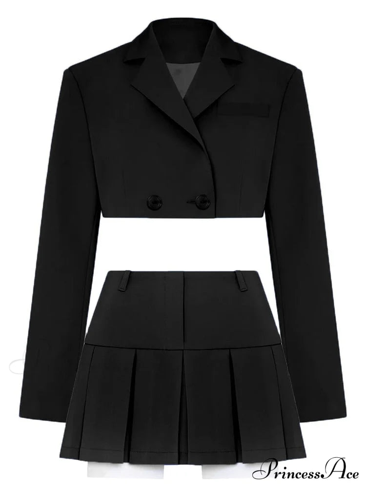 Cropped Blazer And Pleated Mini Skirt Set Free From Label
