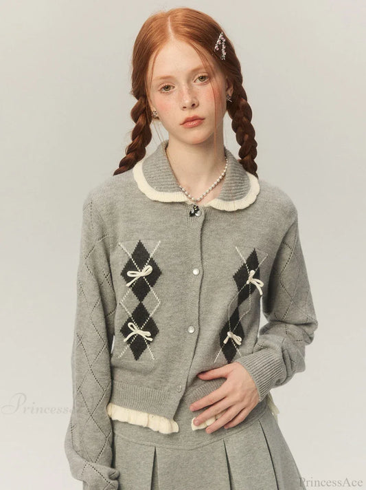 Cropped Bow Aesthetic Cardigan Cardigan-241208