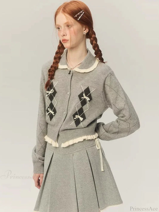 Cropped Bow Aesthetic Cardigan Gray / S Cardigan-241208