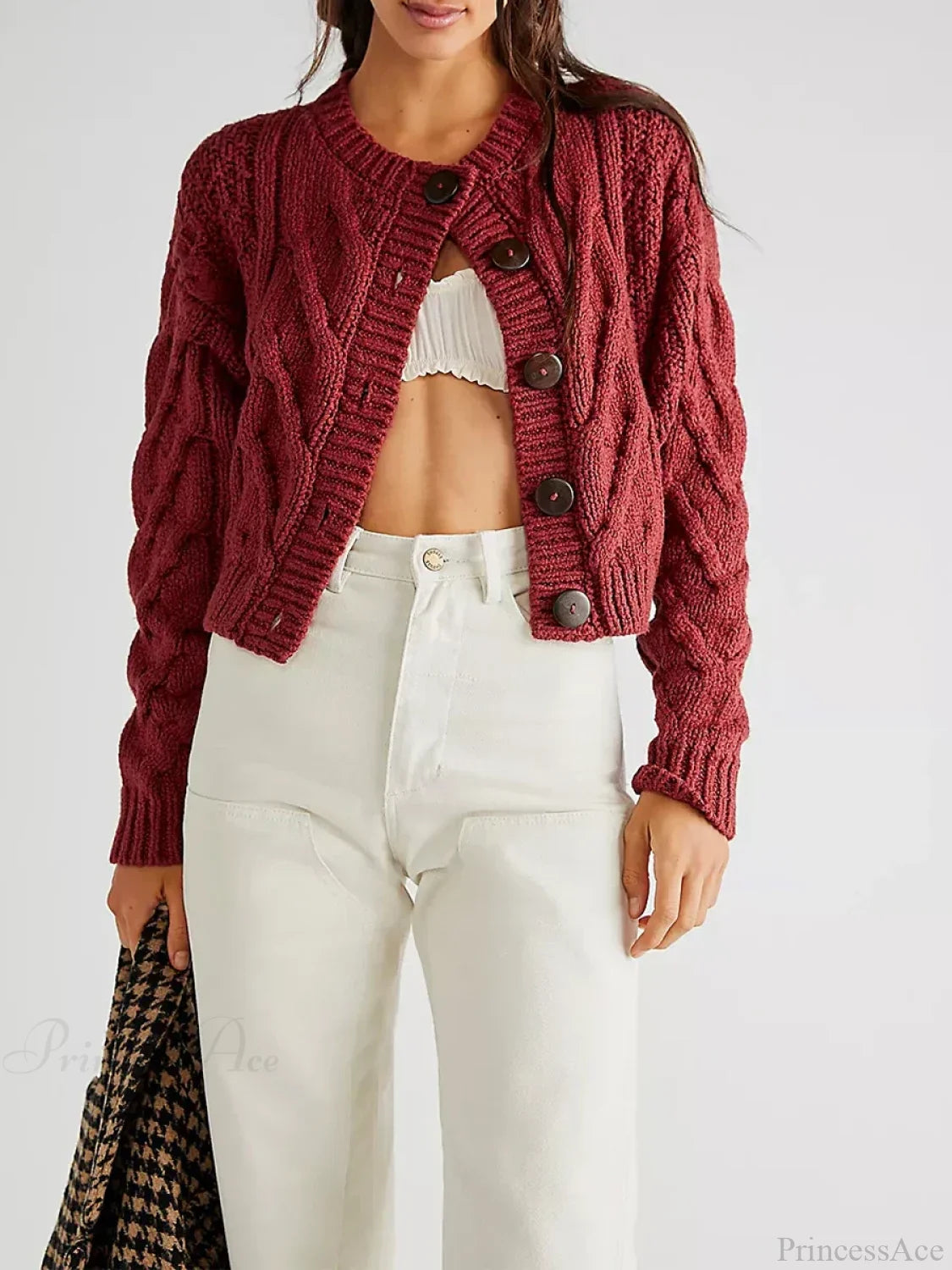Cropped Cable Knit Button-Down Cardigan