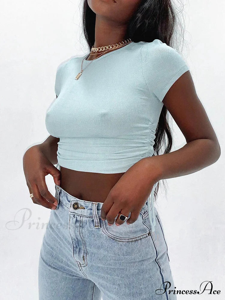 Cropped Charming Mini Skirts Light Blue / S Tops