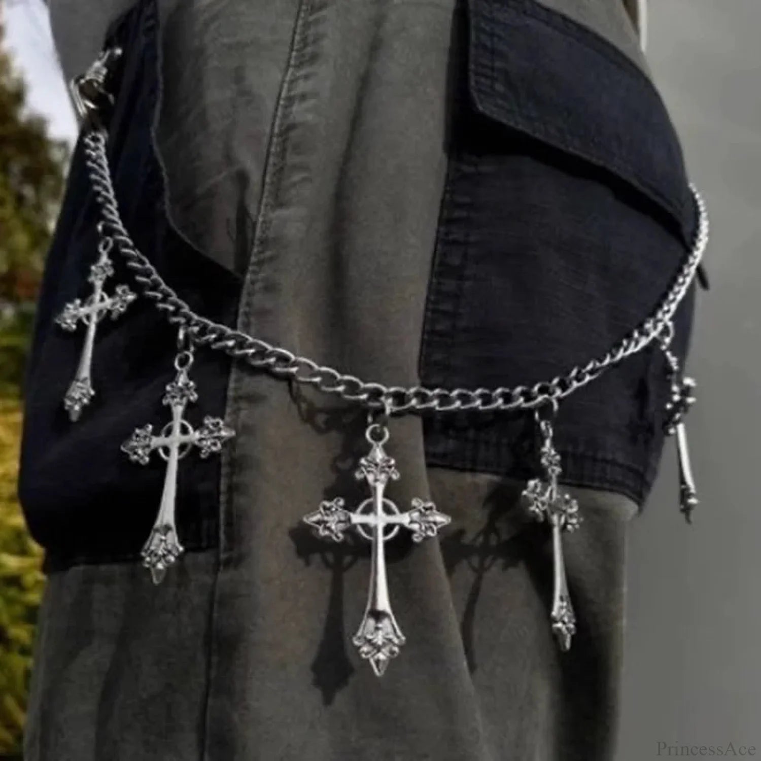 Cross Gothic Metal Waist Chain Belt WHITE