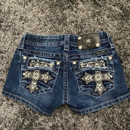 Cross Pocket Embroidery Short black / S