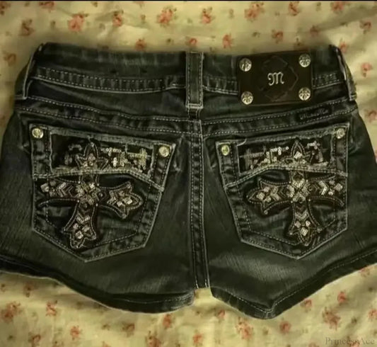 Cross Pocket Embroidery Short black / S