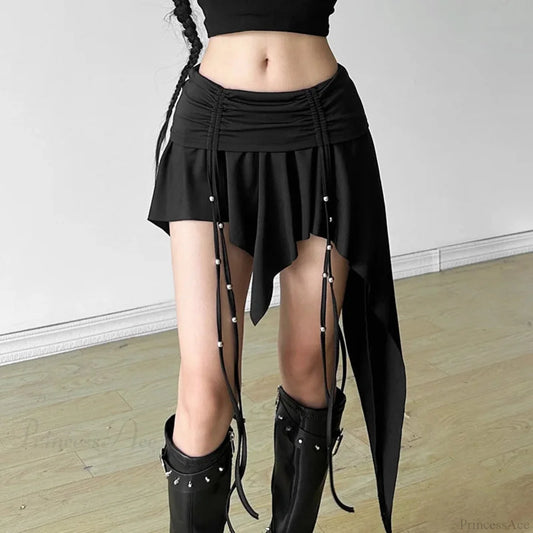 Cross Stitched Denim Skirt Black / S