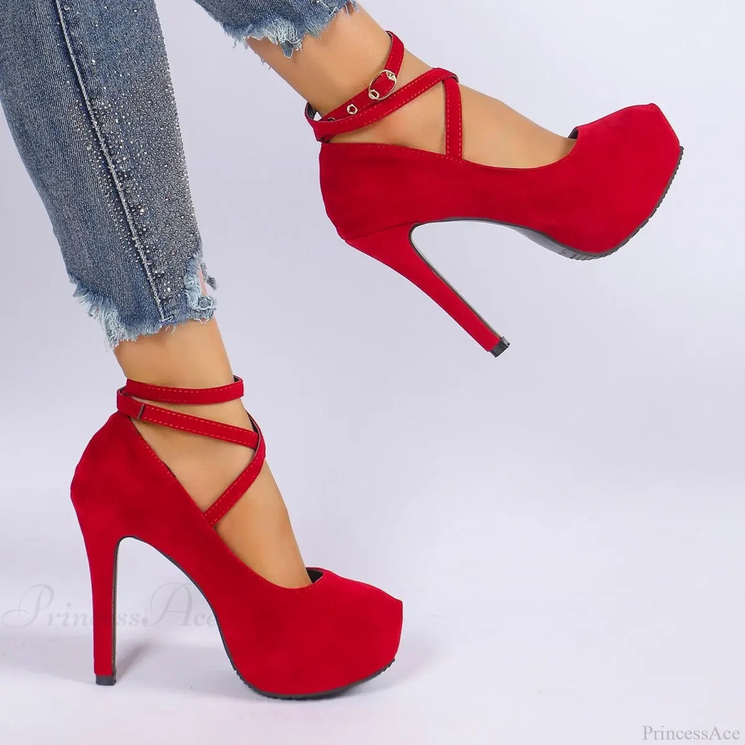 Cross-Tied Ankle Strap Wedding Platform Dress High Heels Zapatos De Mujer Heel Red / 35