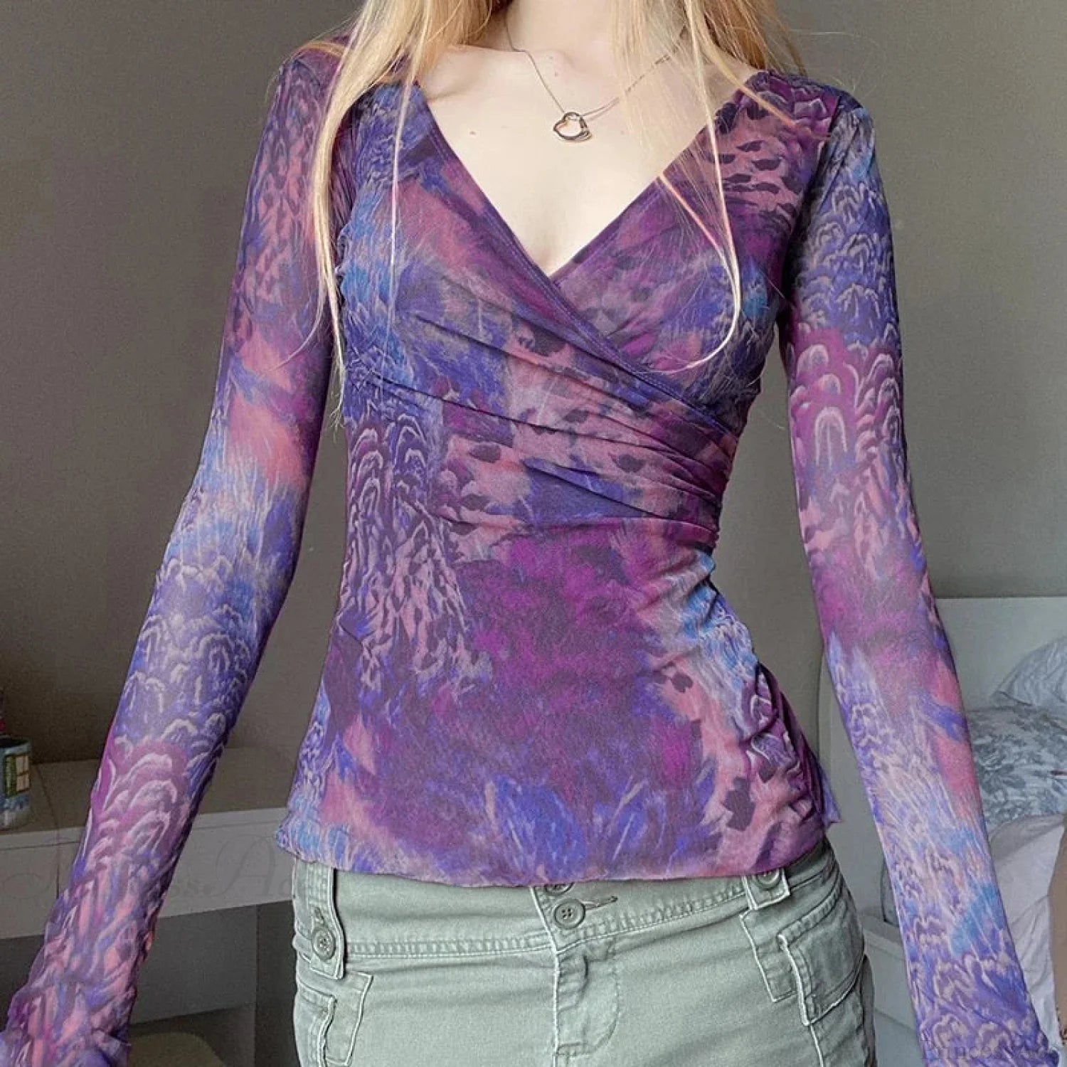 Cross V-neck Knit Top PURPLE / S