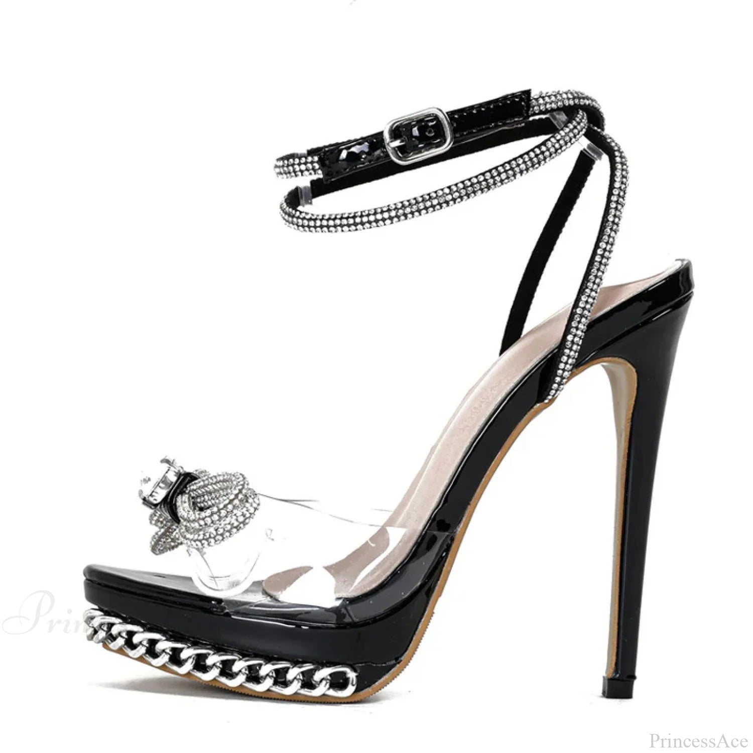 Crystal Bowknot Transparent Summerfashion Sandals Silver Chain Designer High Heels Platform Heel