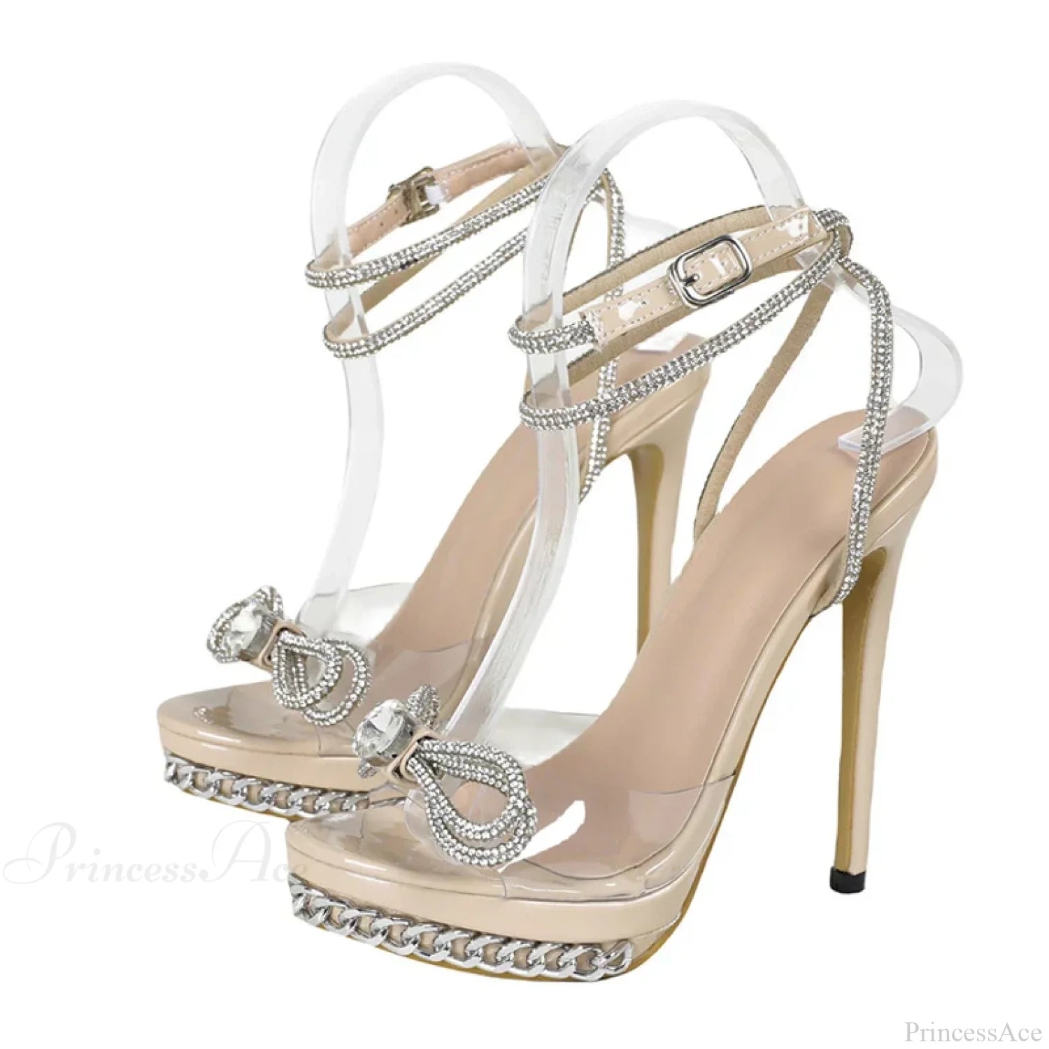 Crystal Bowknot Transparent Summerfashion Sandals Silver Chain Designer High Heels Platform Heel