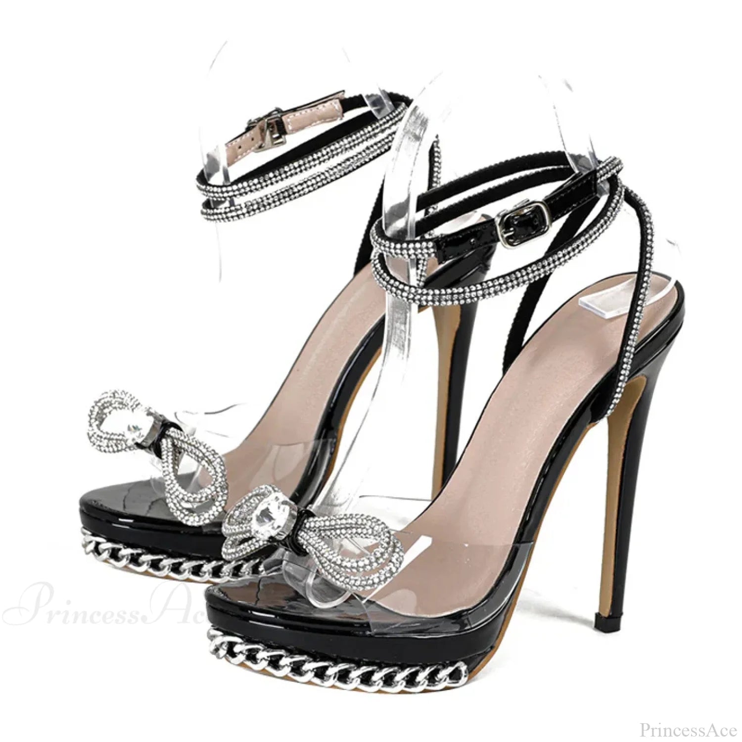Crystal Bowknot Transparent Summerfashion Sandals Silver Chain Designer High Heels Platform Heel