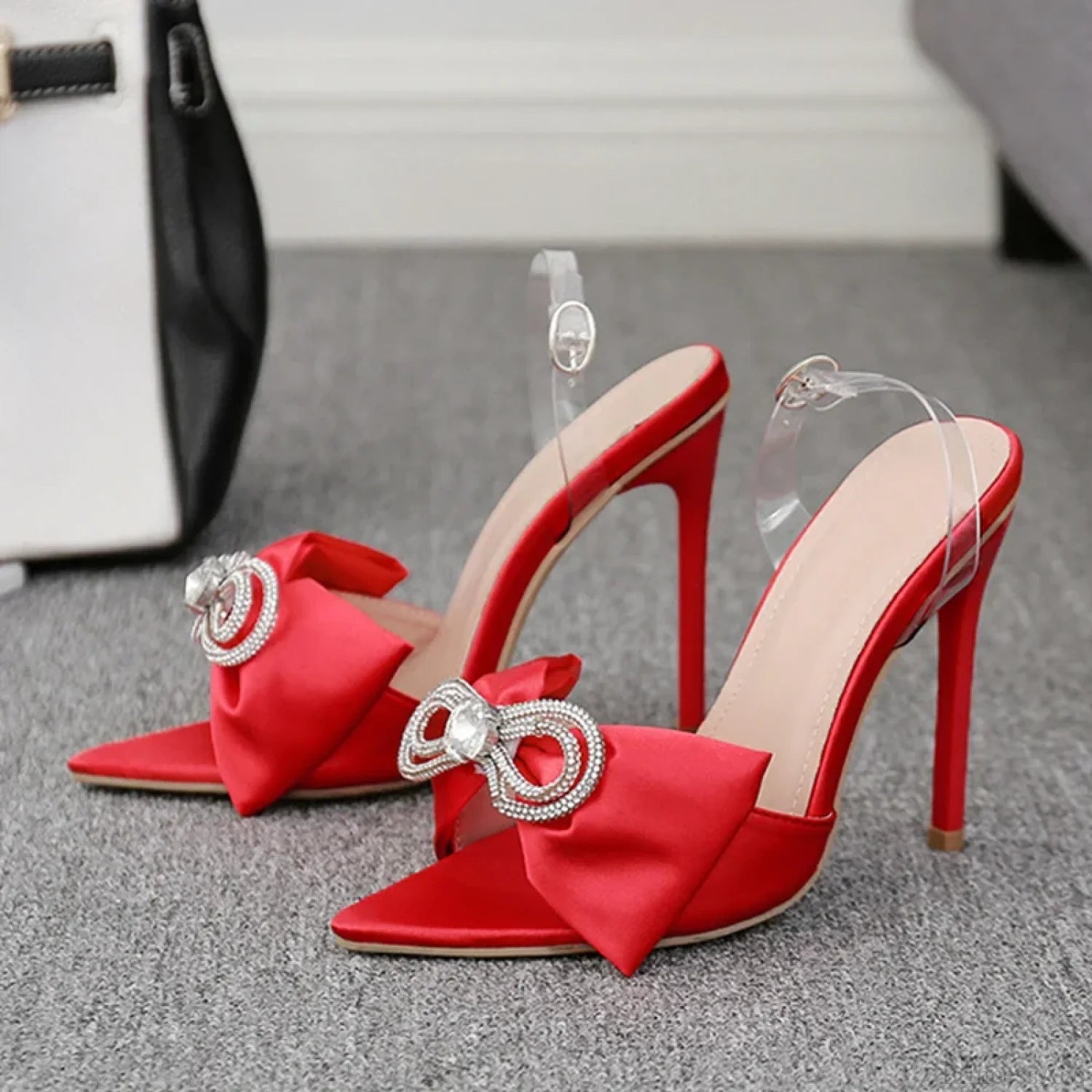 Crystal Elegant Butterfly Sandals Transparent Ankle-Strap Sexy Pointed-Toe Open-Toe Heels High Heel