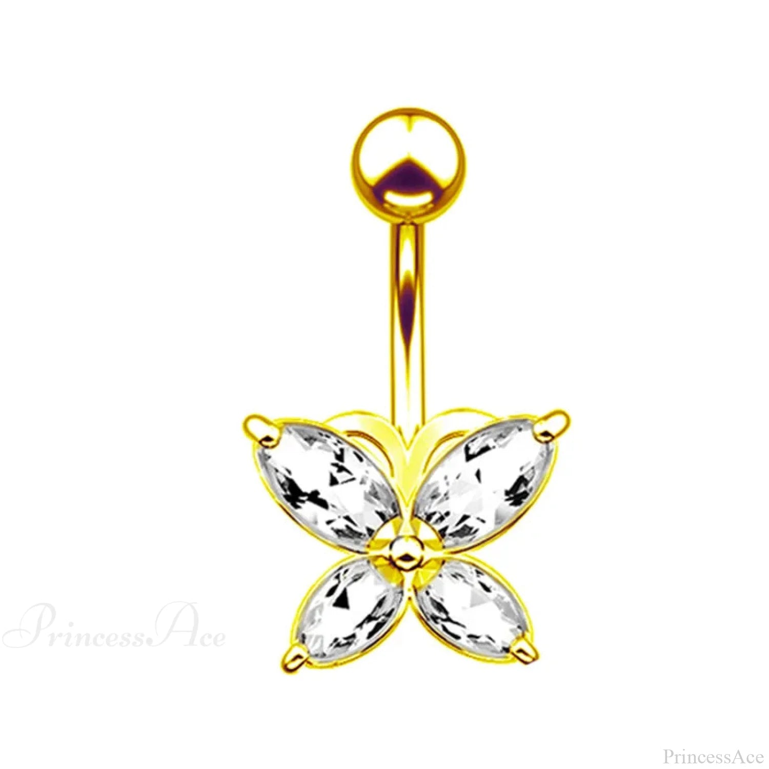 Crystal Heart Pink Gothic Belly Ring BF1 Gold