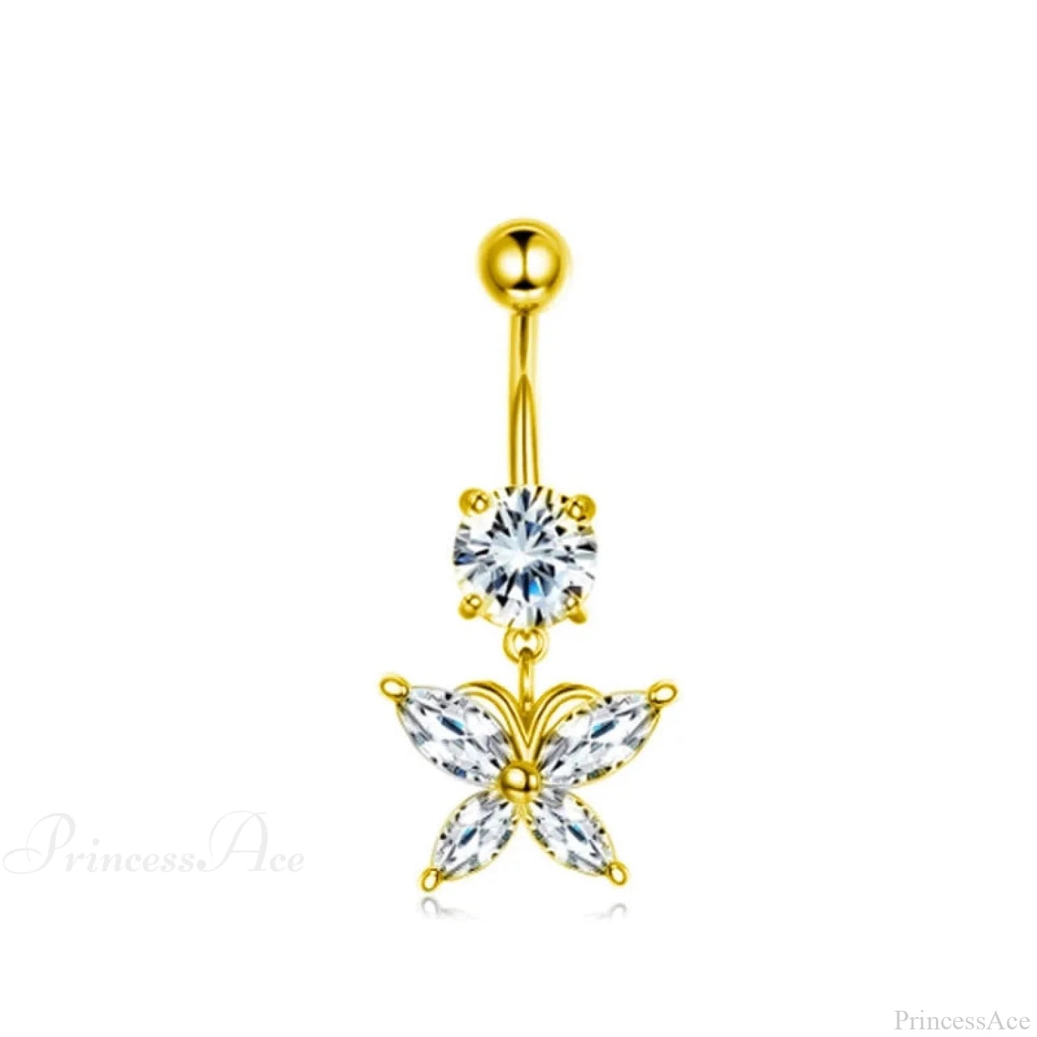 Crystal Heart Pink Gothic Belly Ring gold1