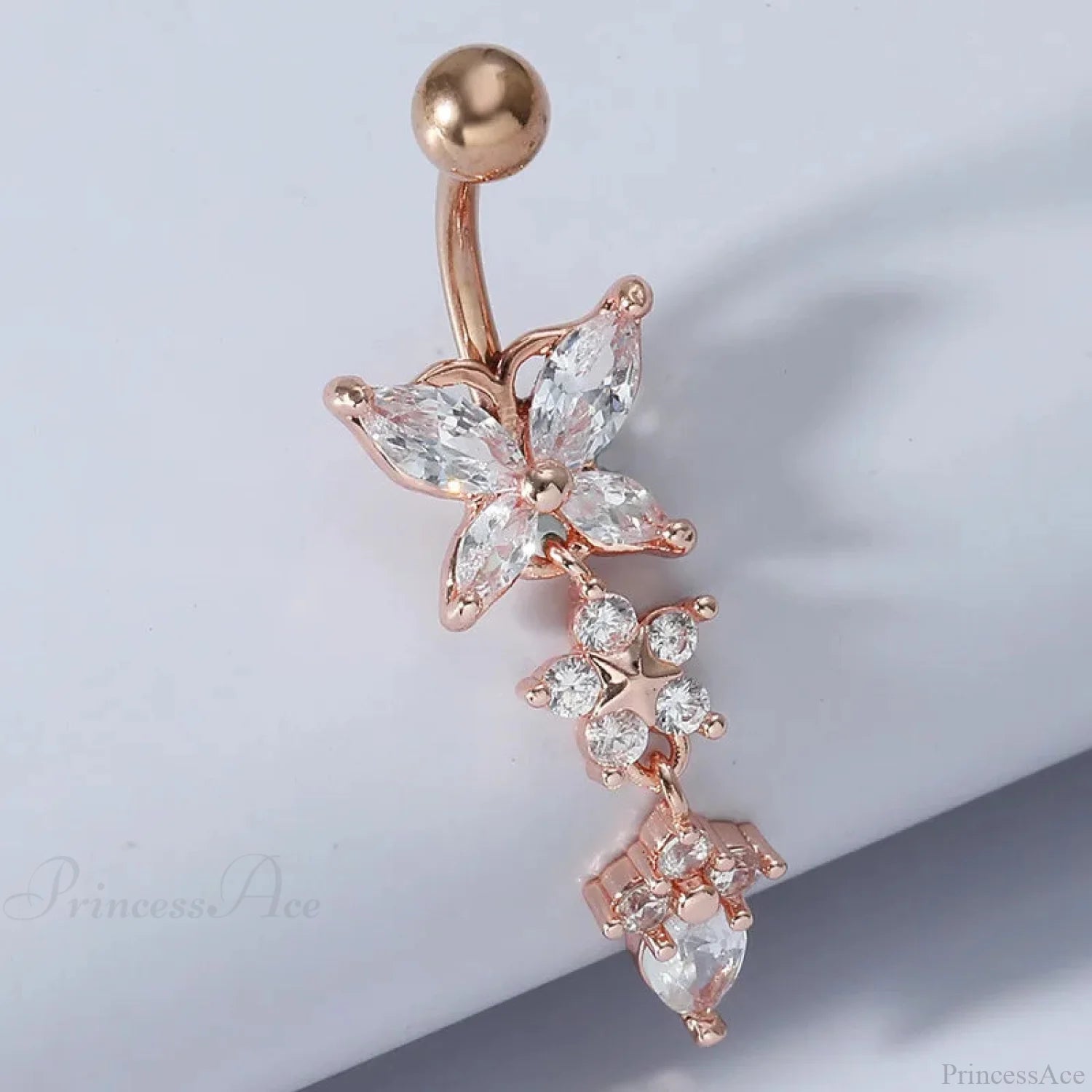 Crystal Heart Pink Gothic Belly Ring gold11