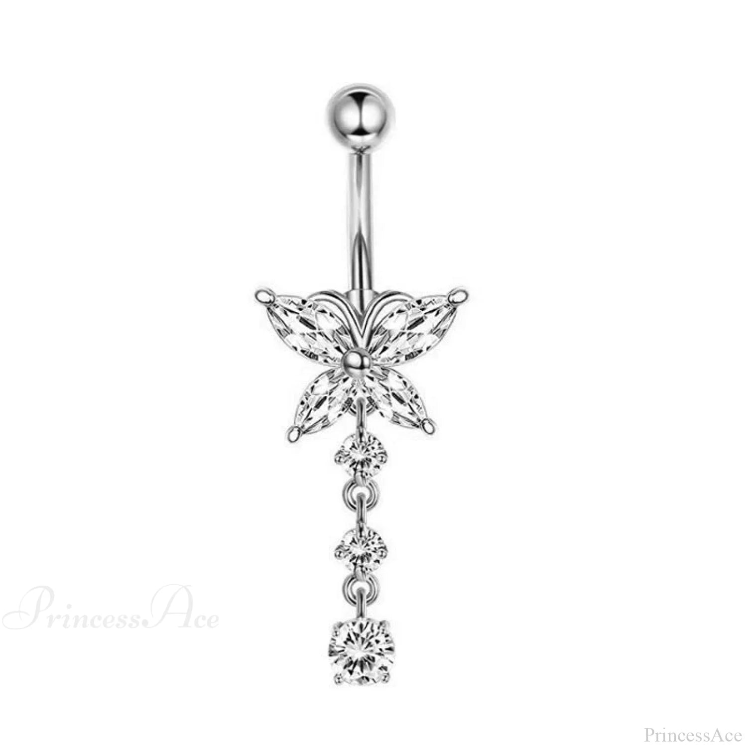 Crystal Heart Pink Gothic Belly Ring sliver2