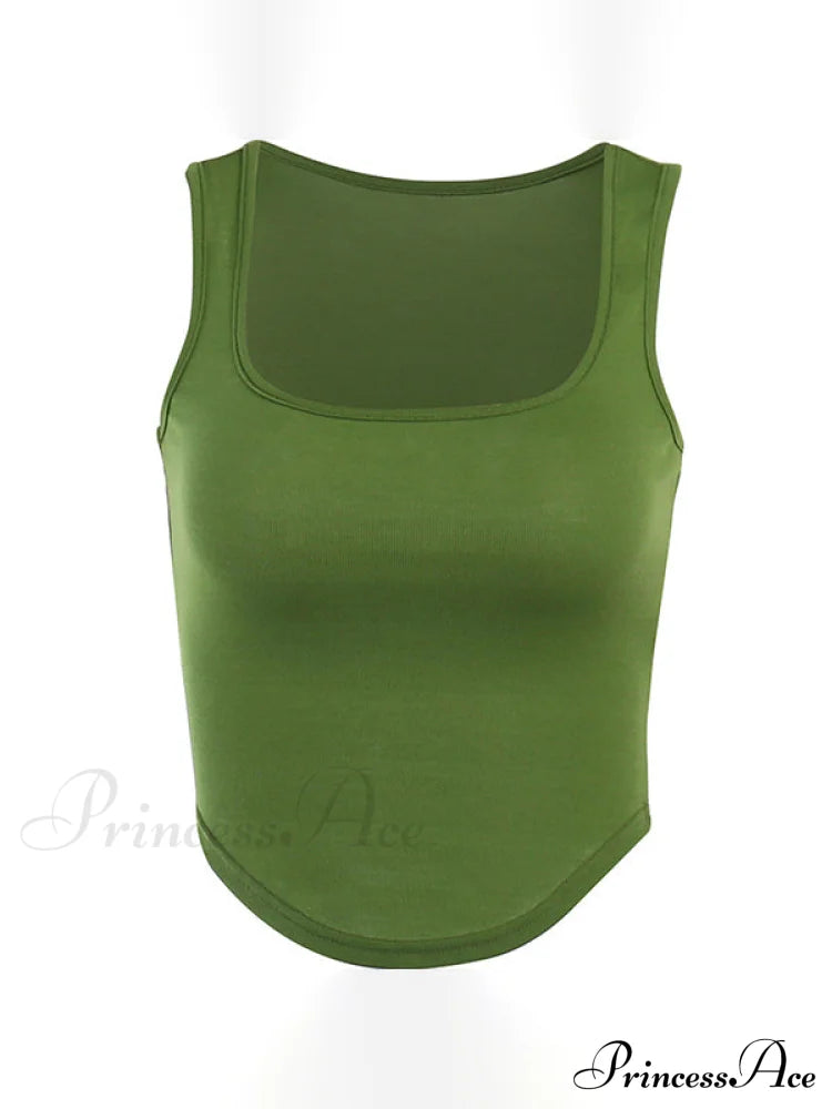 Curved Hem Spaghetti Strap Corset Classic Halter Crop Top - White Tank Tops&Camis