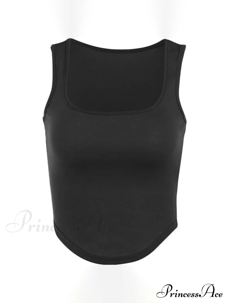 Curved Hem Spaghetti Strap Corset Classic Halter Crop Top - White Tank Tops&Camis