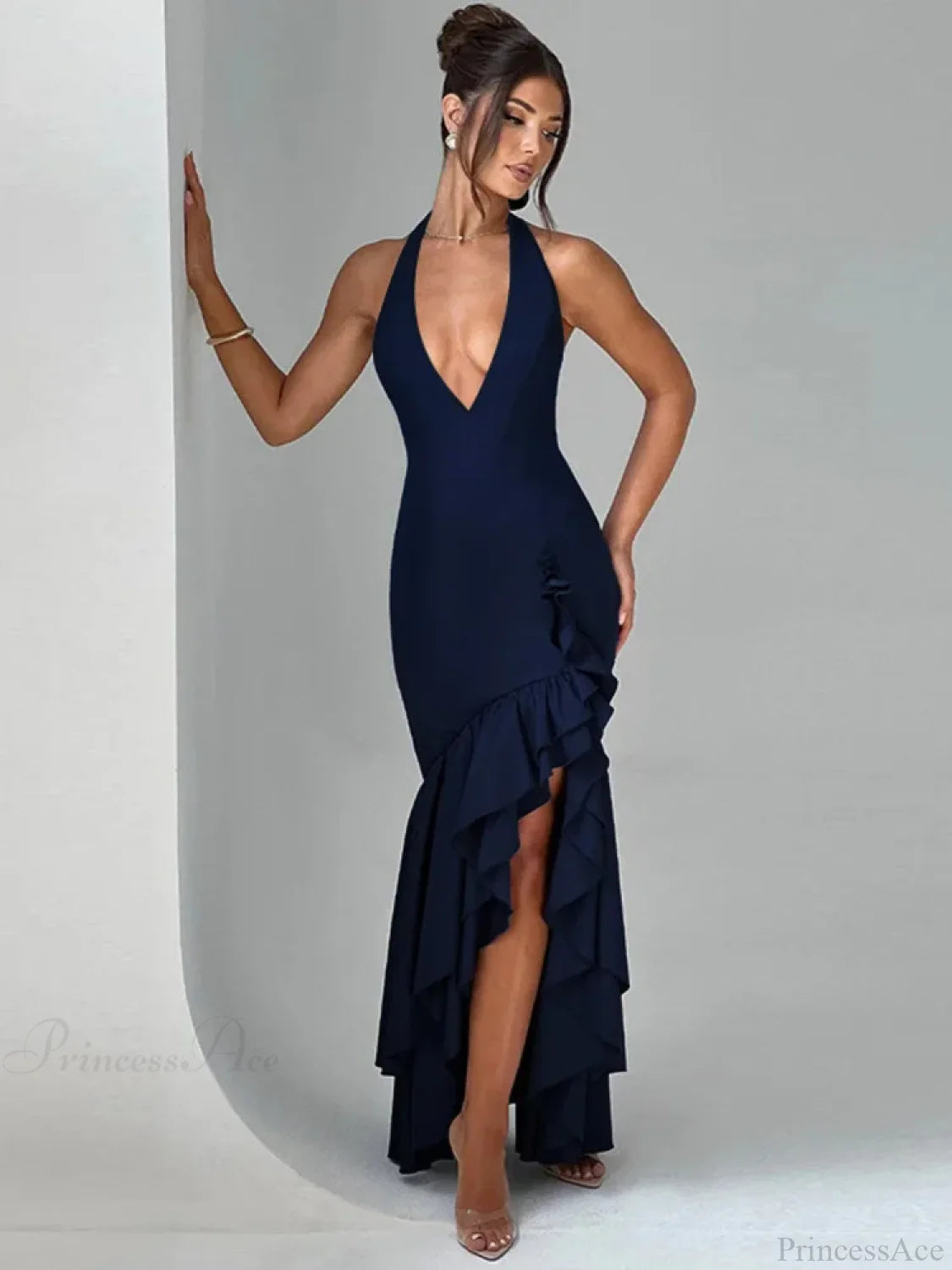 Cut Ruched Asymmetric Backless Vacation Dress ROYAL BLUE / S vacationdress-250223
