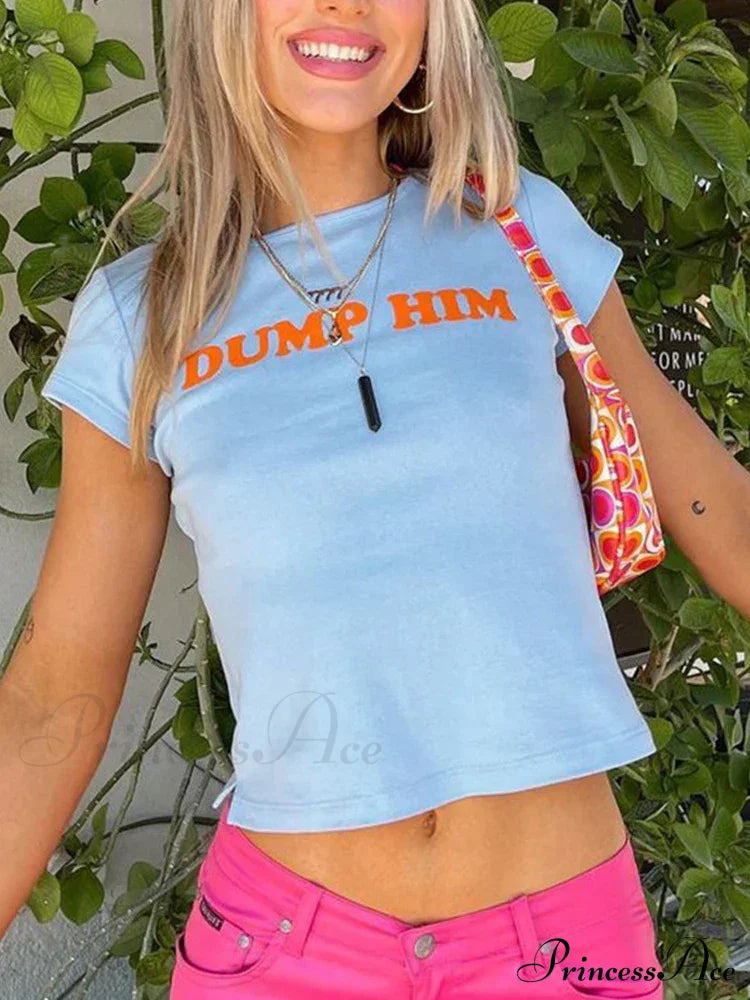 Cute Aesthetics Letter Print Short Sleeve Tops Crop Top