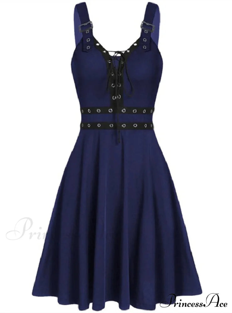 Cute Lace-Up Mini Milkmaid Dress S / Blue Dresses