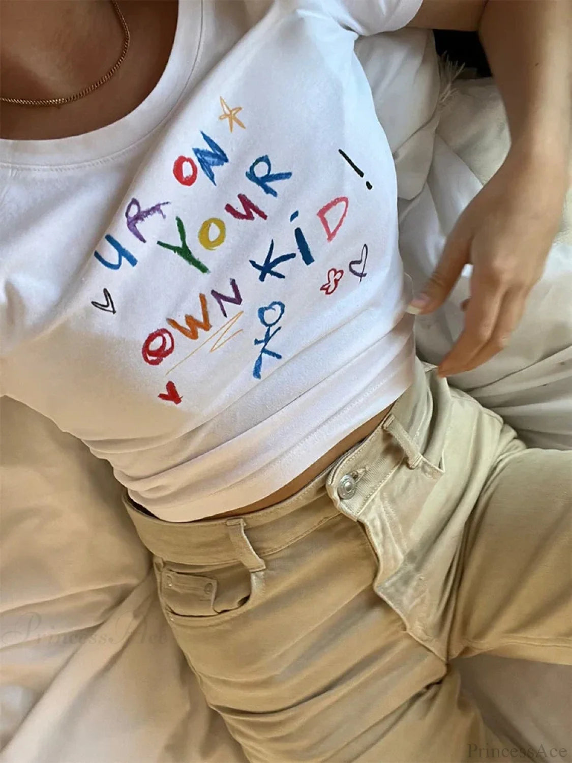Cute Letter Print Crop Top T-shirt t-shirt-250223