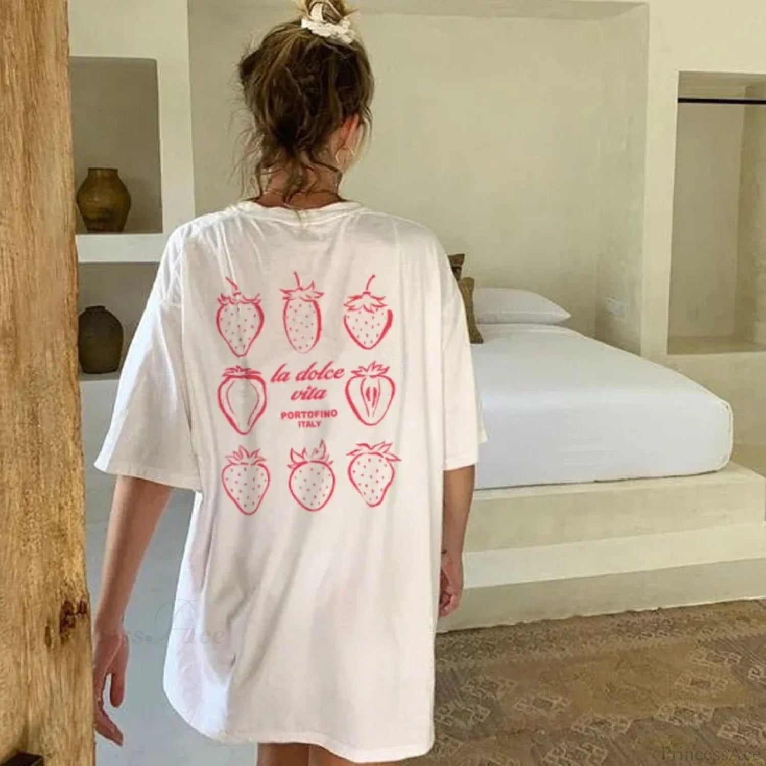 Cute Strawberry Back Print T-shirt WHITE / S t-shirt-250223