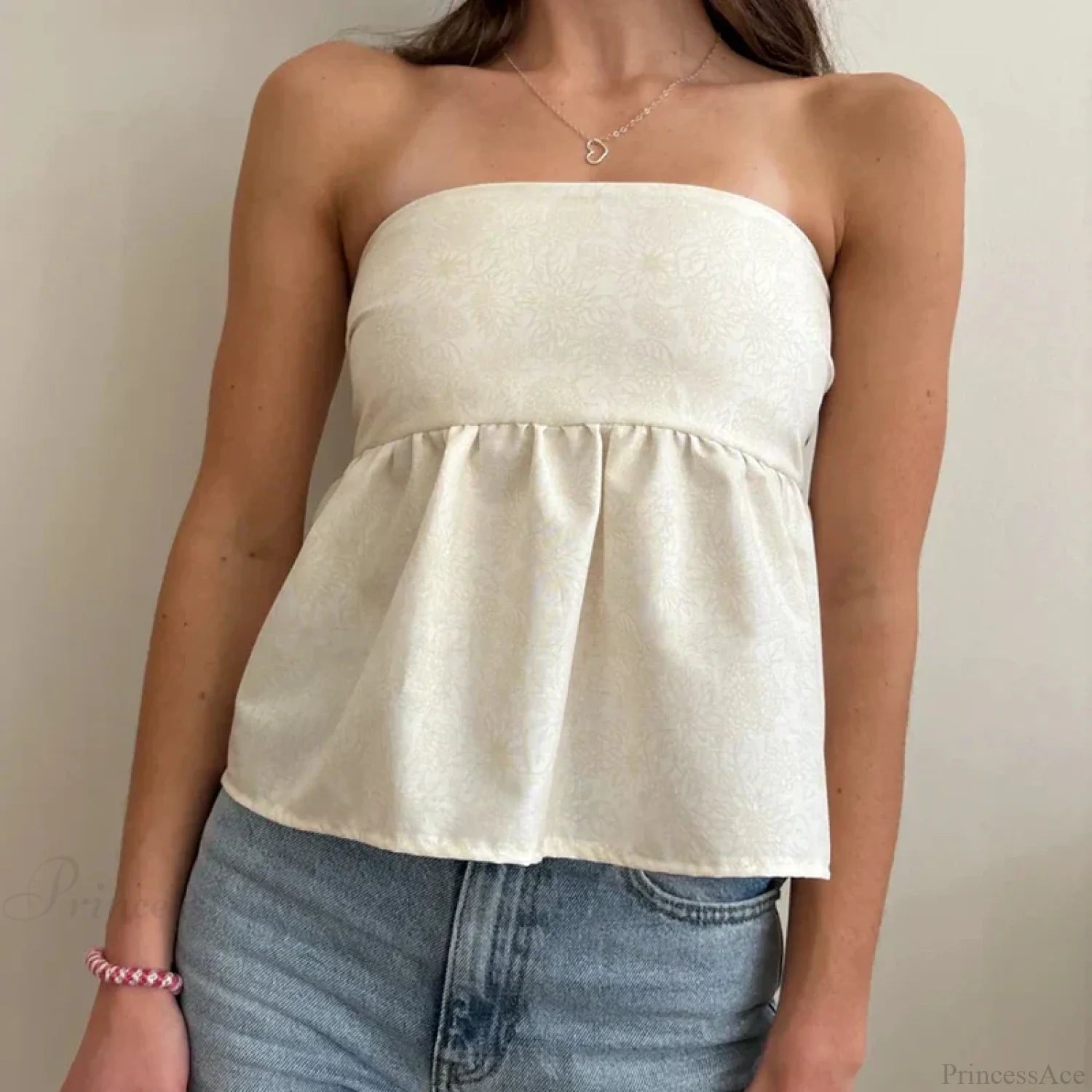 Cute Summer Floral Strapless Bandeau 00s Backless Tie Up Bodydoll Y2K Crop Top WHITE / S croptop-250126